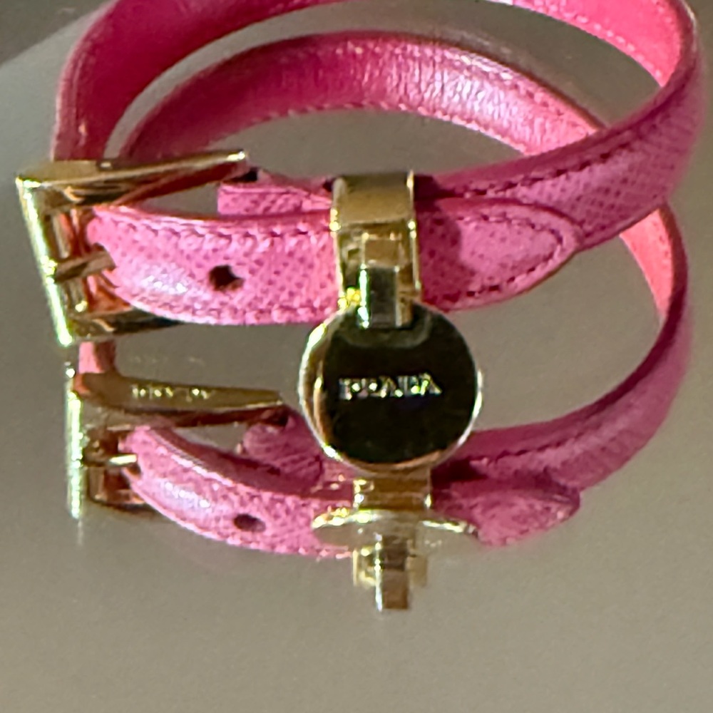 Prada Pink Leather Watch Bracelet with Gold Accents
